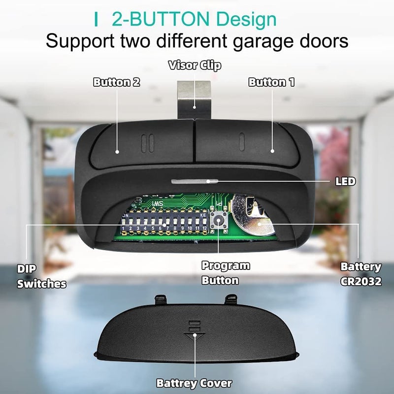 X X-HOUSE جهاز تحكم عن بُعد لفتح أبواب الجراج عالمي بديل لـ Chamberlain Liftmaster Linear وStanley وCraftsman، يعمل بترددات متعددة 300/310/315/318/390 ميغاهرتز وغيرها - عبوة 2 - Image 4